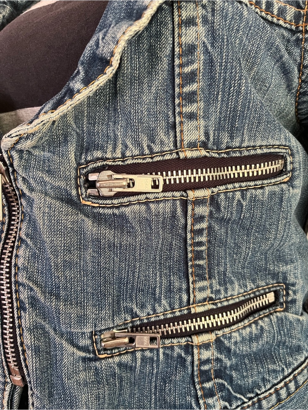 Levi's Red Label Distressed Blue Denim Multi Zipper Moto Jacket - Picture 9 of 10